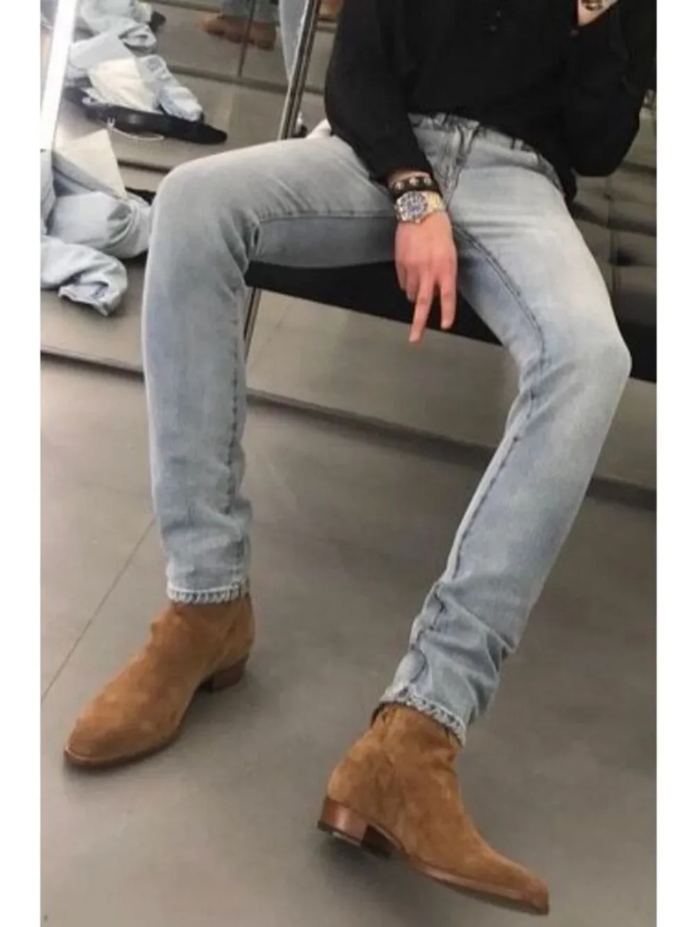 FW16 Saint Laurent Paris Wyatt Jodhpur Boot in Tan Suede